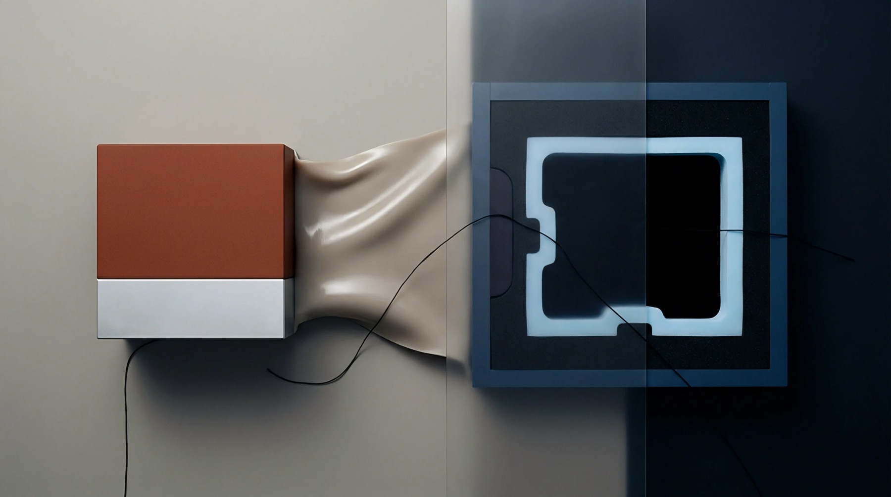 Geometric storage containers alongside flexible polymer sheets and molded assembly inserts populate a digital mock up for export logistics planning.