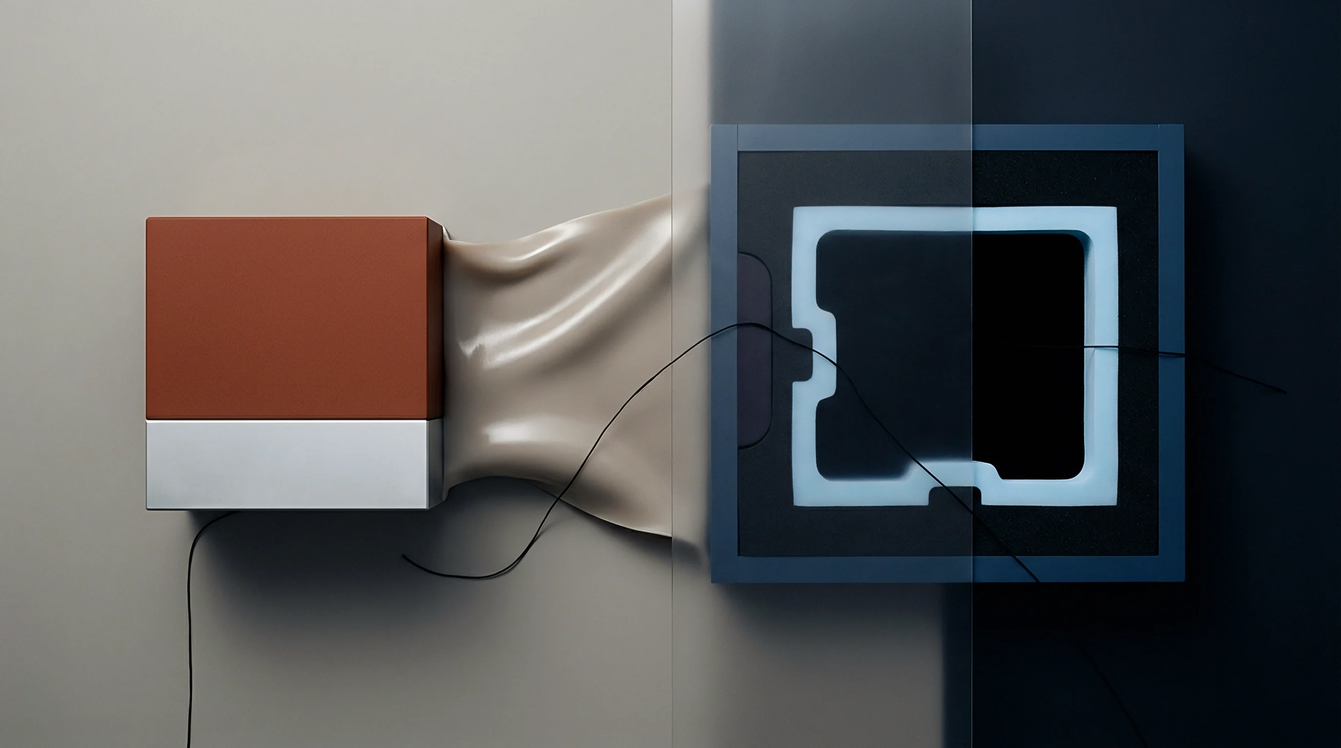 Geometric storage containers alongside flexible polymer sheets and molded assembly inserts populate a digital mock up for export logistics planning.